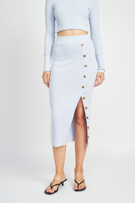 Emory Park Midi Skirt with Side Button Detail