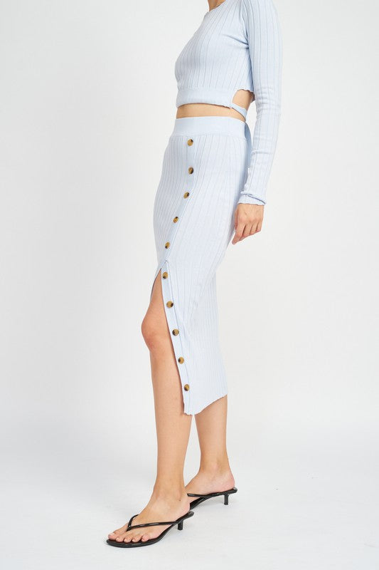 Emory Park Midi Skirt with Side Button Detail