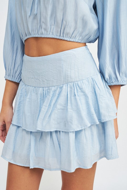Emory Park Blue Tiered High Waist Mini Skirt