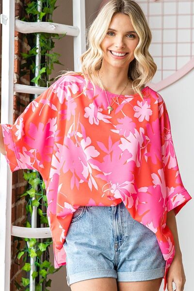 First Love Coral Multi Color Half Sleeve Blouse