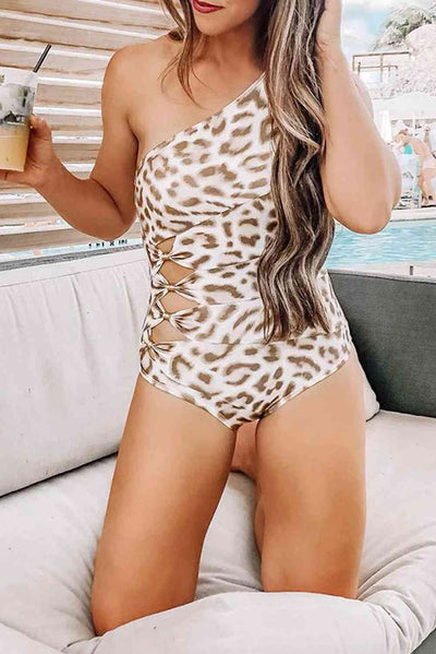 Dakota Asymmetrical Leopard Print Cutout Swimsuit