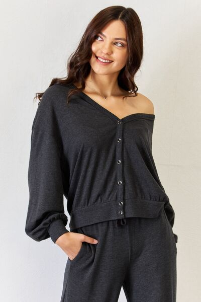 RISEN Charcoal Ultra Soft  Button Up Long Sleeve Lounge Cardigan