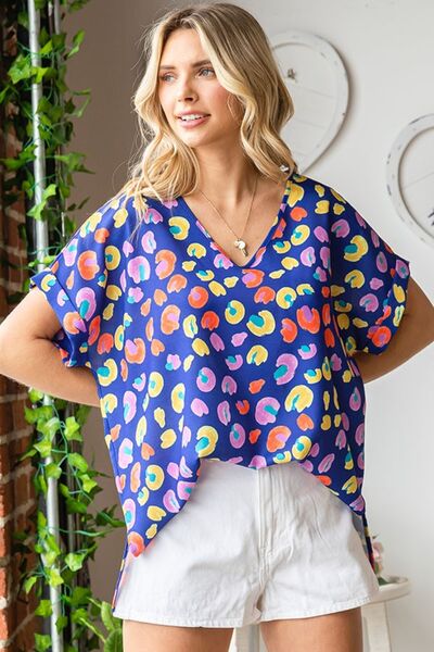 First Love Clarissa Printed V-Neck Short Sleeve Blouse