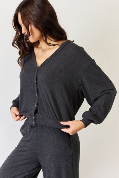 RISEN Charcoal Ultra Soft  Button Up Long Sleeve Lounge Cardigan