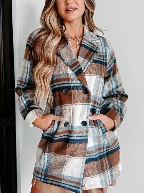 Color Me Plaid Double-Breasted Long Sleeve Coat