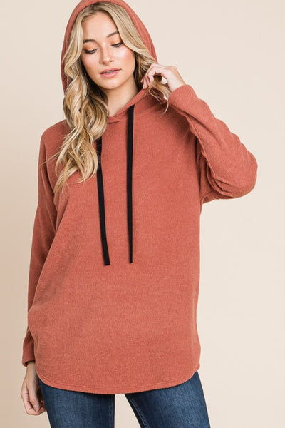 BOMBOM Brick Contrast Drawstring Knit Hoodie