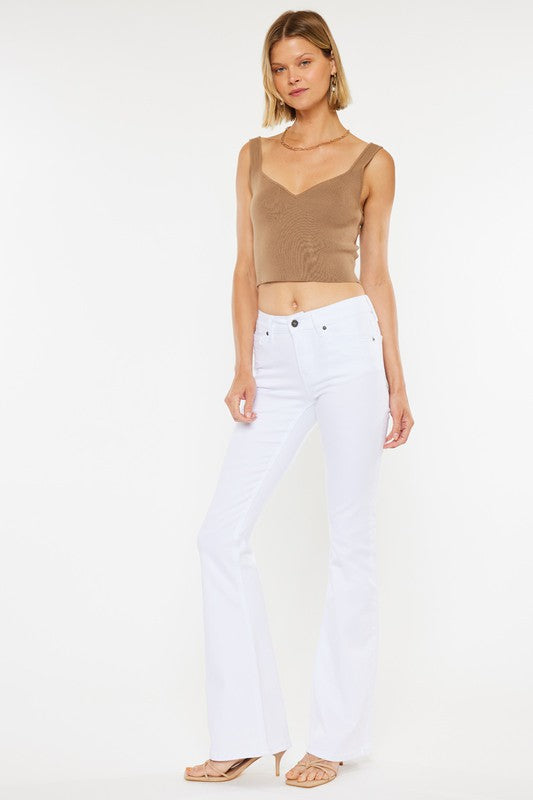 MID RISE WHITE FLARE JEANS-KC6102WT-OP