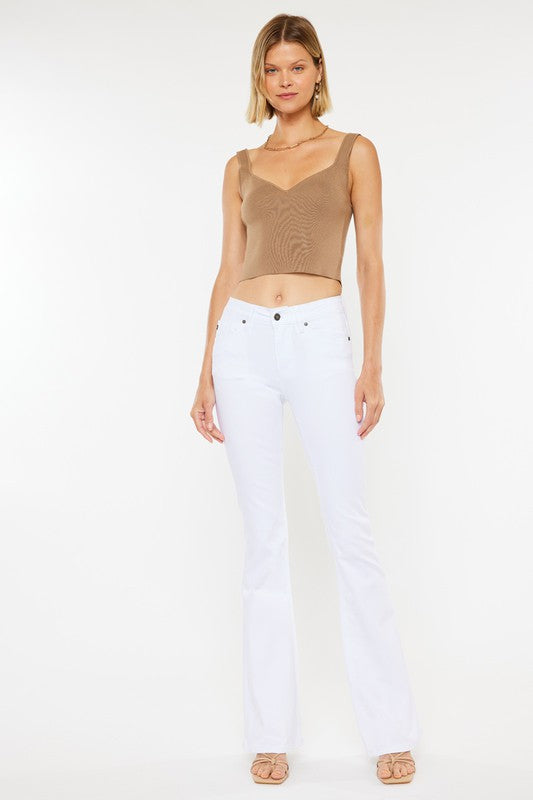 MID RISE WHITE FLARE JEANS-KC6102WT-OP