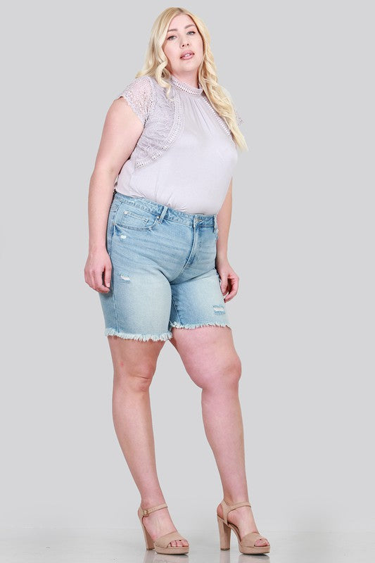 Special A Plus Size Distressed Mid Rise Shorts