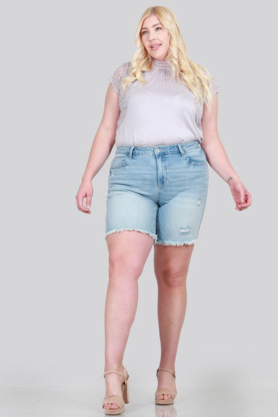 Special A Plus Size Distressed Mid Rise Shorts