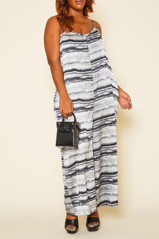 Levu Plus Size Abstract Print Tank Jumpsuit