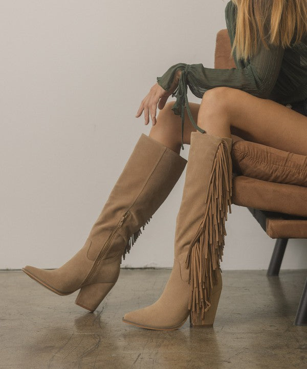 Oasis Society Out West Knee-High Fringe Boots