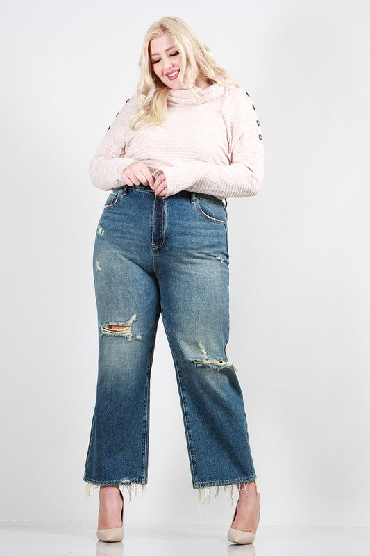 Special A Plus Size Distressed Dad Jeans