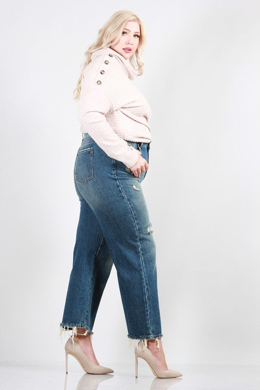 Special A Plus Size Distressed Dad Jeans