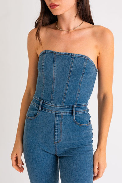 Le Lis Tube Denim Jumpsuit