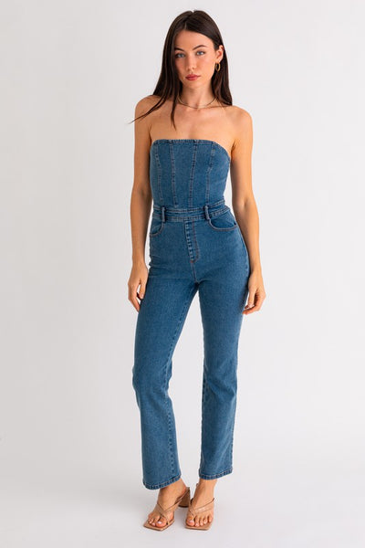 Le Lis Tube Denim Jumpsuit