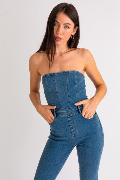 Le Lis Tube Denim Jumpsuit