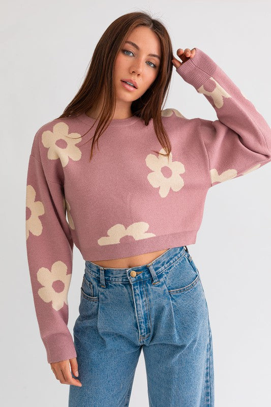 Le Lis Cropped Daisy Pattern Sweater