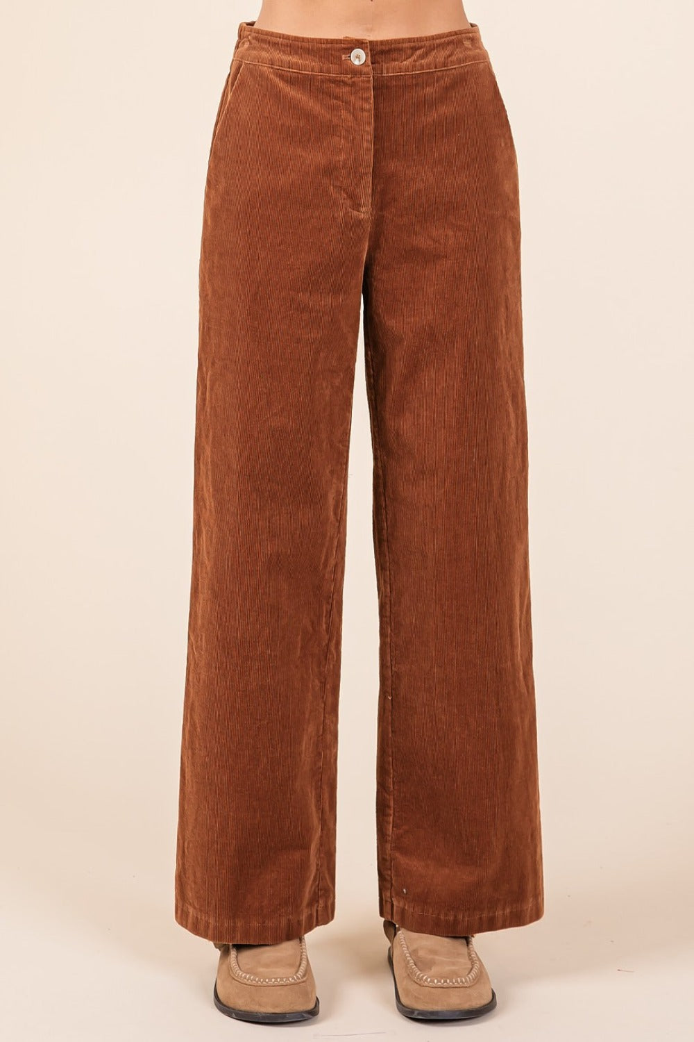 Mittoshop Camel Corduroy Back Elastic Waist Pants