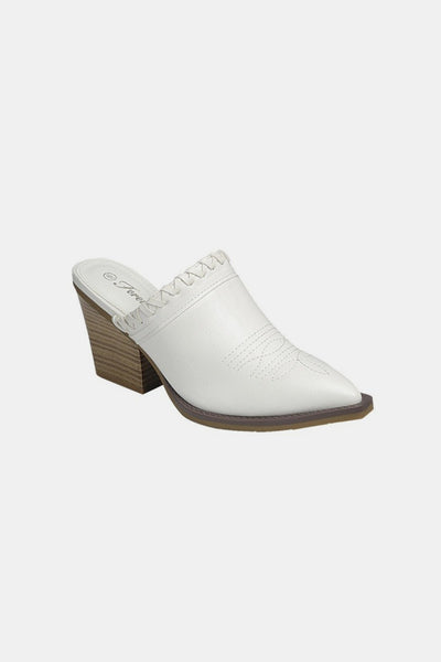 Forever Link White Pointy Toe Slip On Chunky Mules