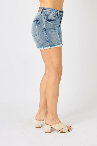 Judy Blue Portia Full Size Button Fly Raw Hem Denim Shorts