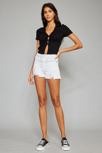 Kancan Full Size High Rise Frayed Hem Denim Shorts