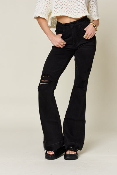 Judy Blue Aurora Full Size High Waist Distressed Flare Jeans