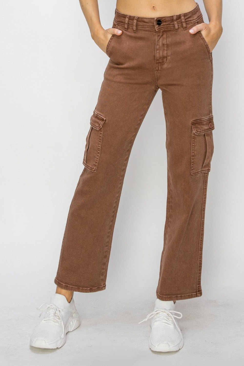 Risen Espresso Full Size High Rise Cargo Jeans