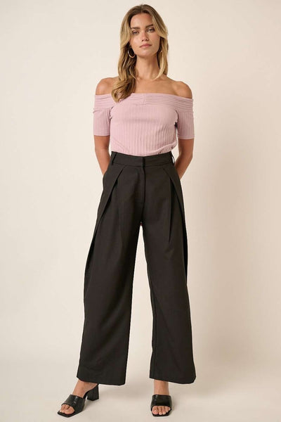 Mittoshop Black Deep Pleated High Waisted Wide Leg Pants