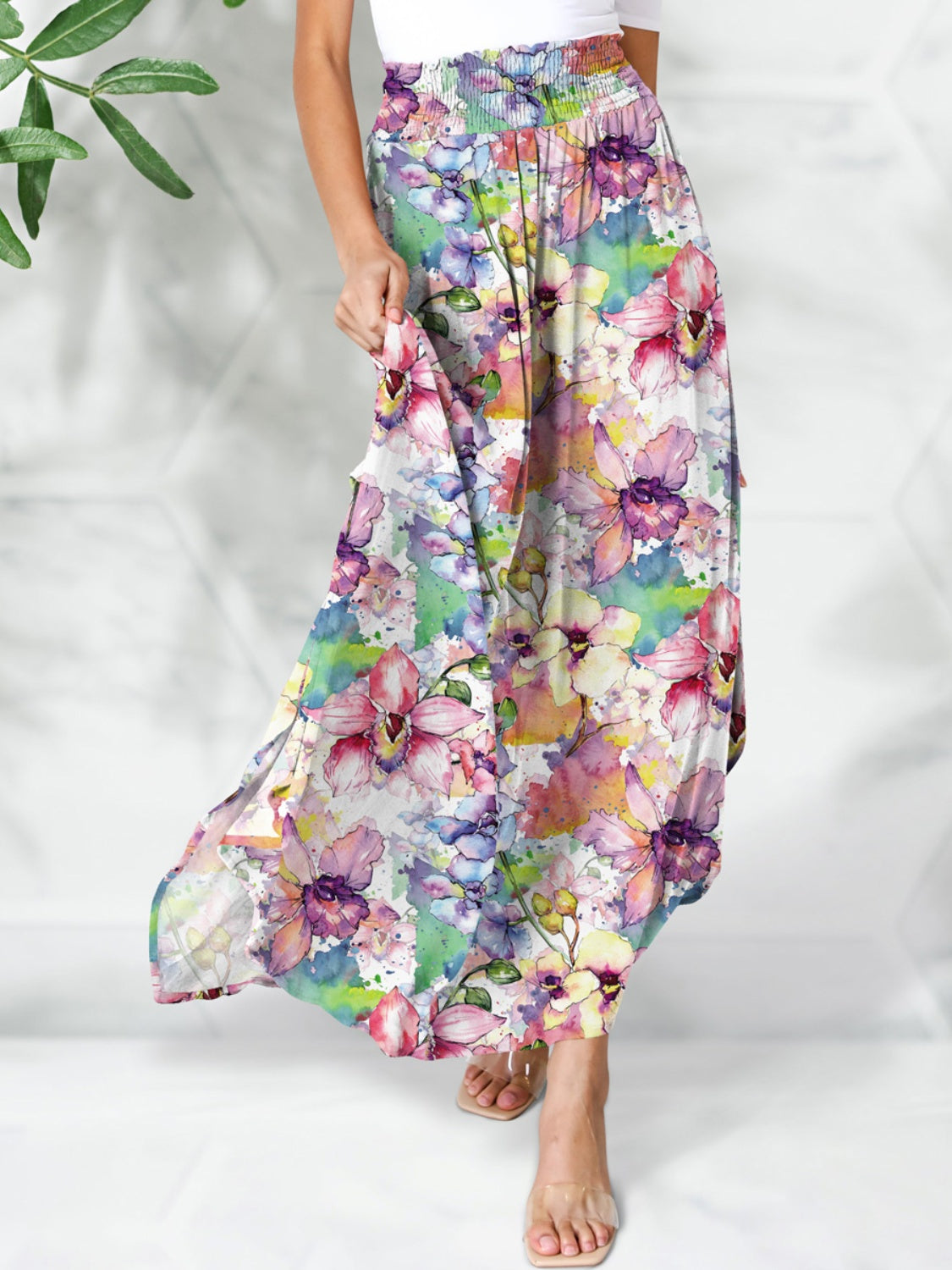 Vineyard Brunch Smocked Printed Elastic Waist Maxi Skirt