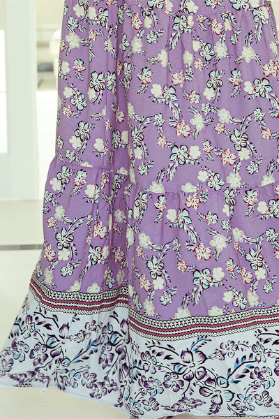 Lavendar Tiered Printed Elastic Waist Skirt