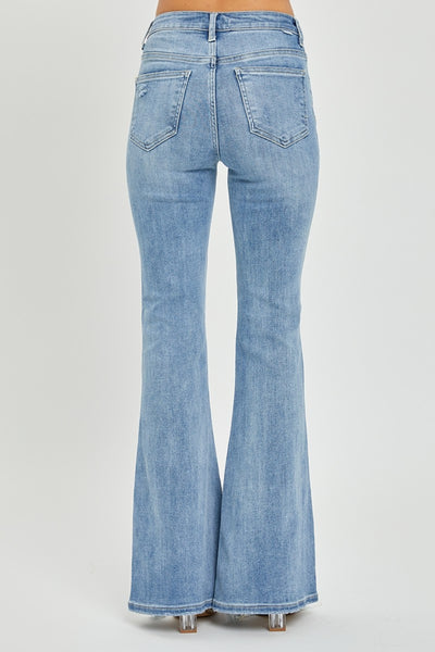 Risen Debra Full Size High Rise Frayed Hem Flare Jeans