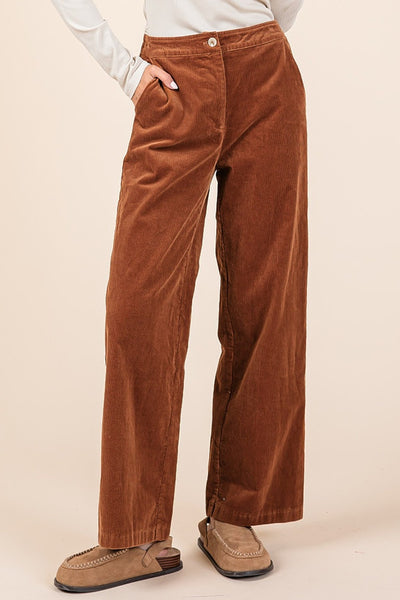 Mittoshop Camel Corduroy Back Elastic Waist Pants