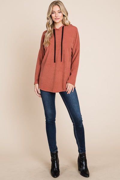 BOMBOM Brick Contrast Drawstring Knit Hoodie