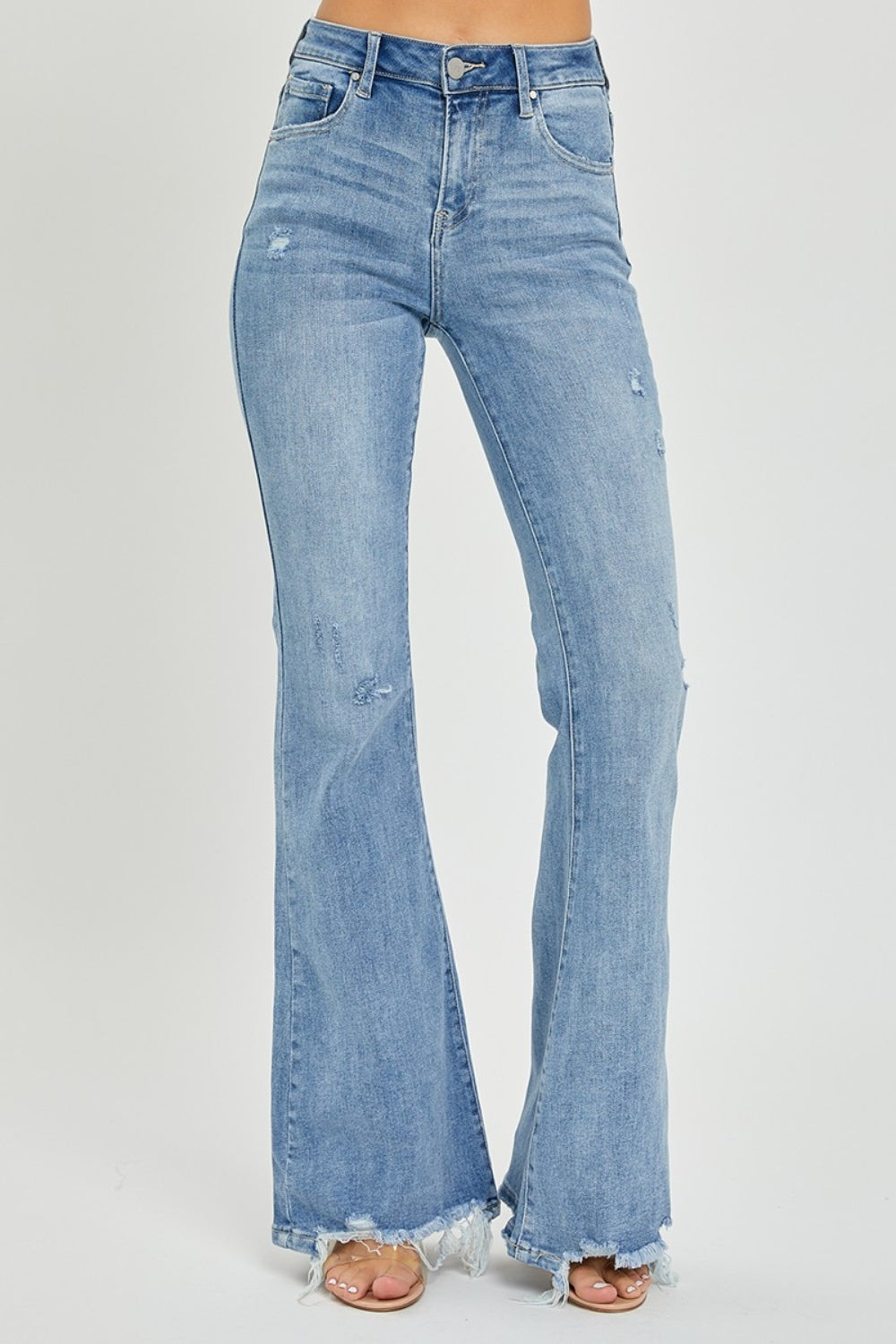 Risen Debra Full Size High Rise Frayed Hem Flare Jeans