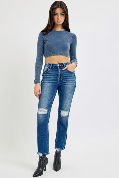 RISEN Dublin Full Size High Rise Distressed Crop Straight Jeans