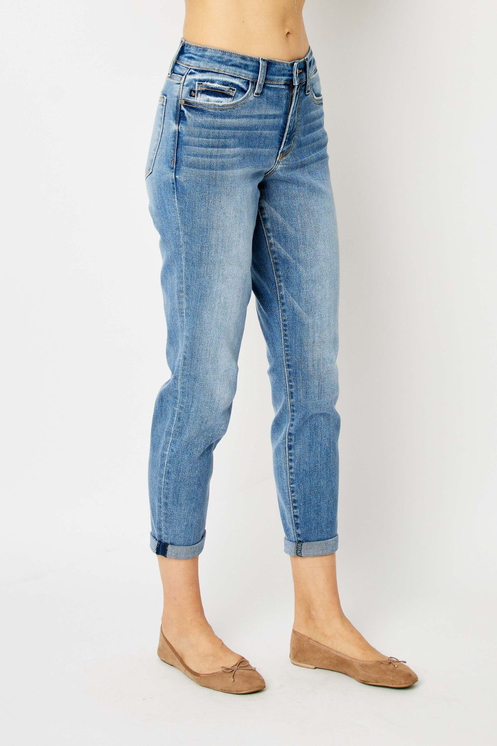 Judy Blue Apple Tree Full Size Cuffed Hem Slim Jeans