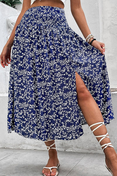 California Ditsy Floral Slit High Waist Skirt