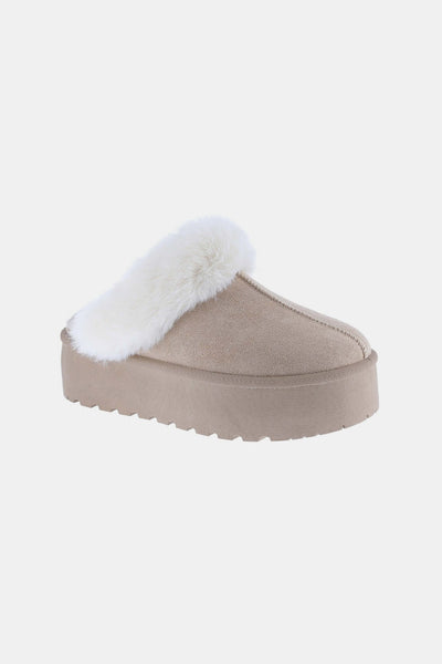 Weeboo Taupe Thick Bottom Fur Trim Snow Slippers