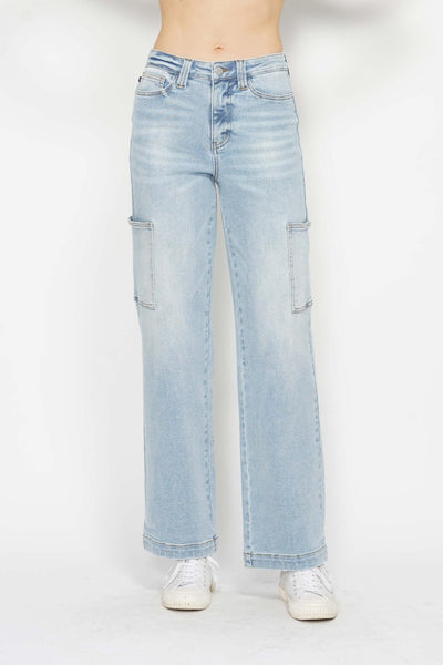 Judy Blue Blue Opal Full Size High Waist Straight Cargo Jeans