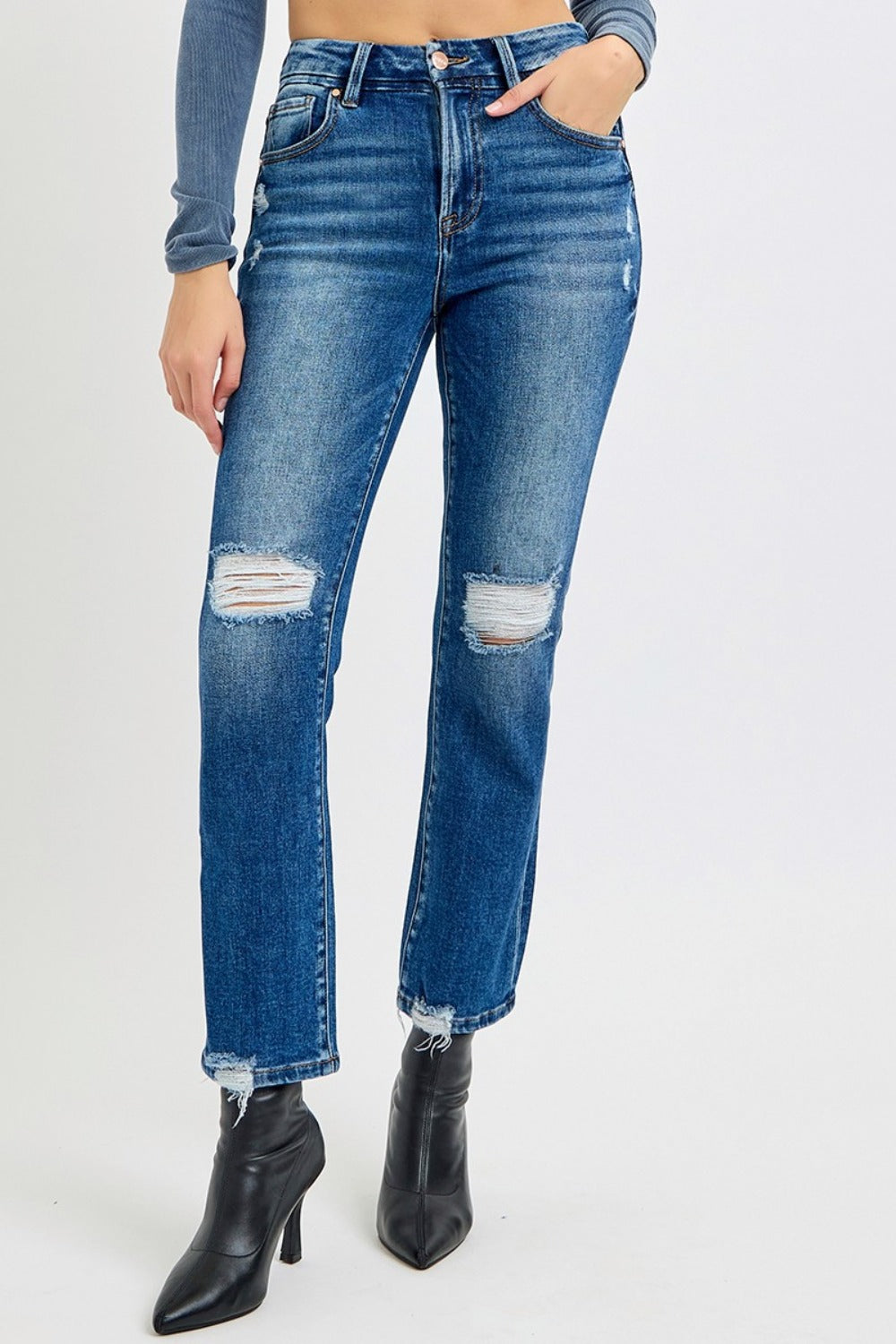 RISEN Dublin Full Size High Rise Distressed Crop Straight Jeans