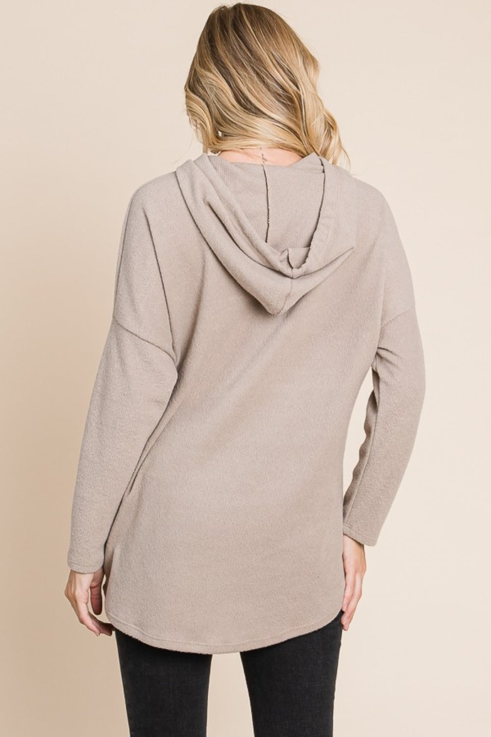 BOMBOM Taupe Contrast Drawstring Knit Hoodie