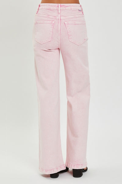 RISEN Acid Pink Full Size High Rise Tummy Control Wide Leg Jeans
