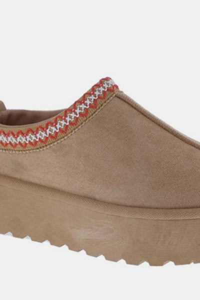 Weeboo Tan Platform Embroidered Trim Slip-On Boots