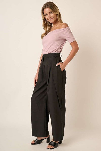 Mittoshop Black Deep Pleated High Waisted Wide Leg Pants