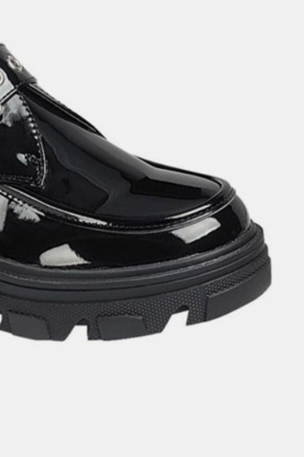 Forever Link Shiny Black Buckled Platform Lug Sole Loafers