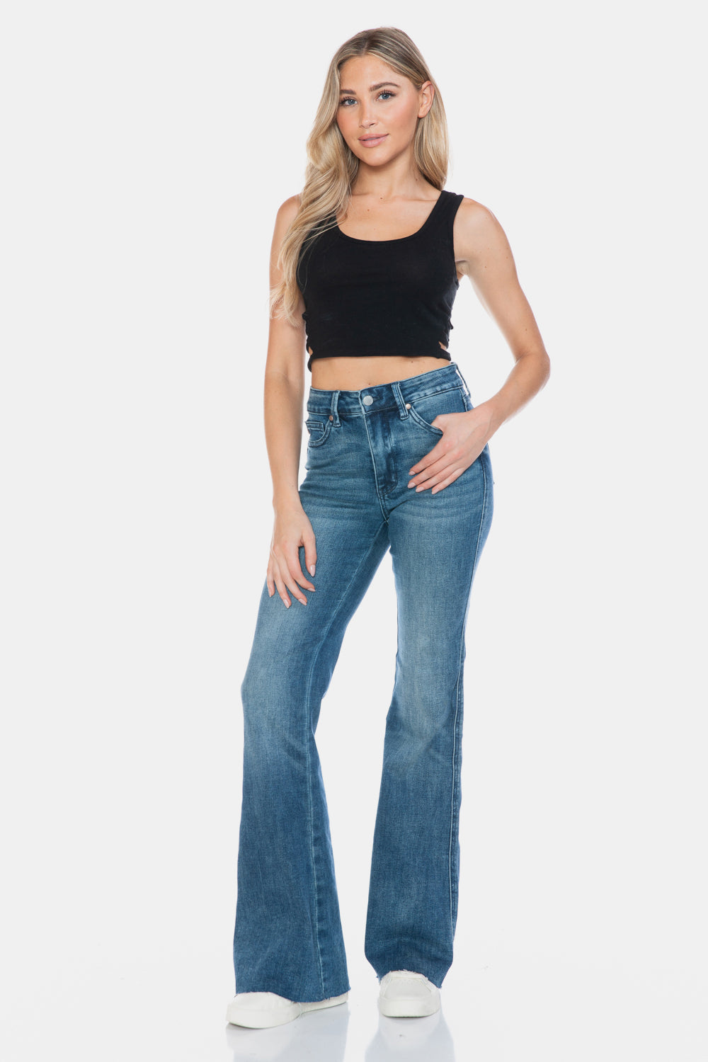 Judy Blue Tengatta Full Size Tummy Control Cut Hem Flare Jeans