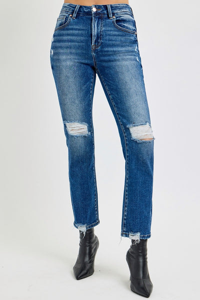 RISEN Dublin Full Size High Rise Distressed Crop Straight Jeans