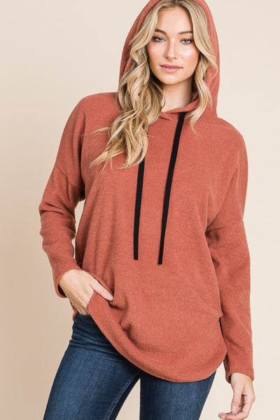 BOMBOM Brick Contrast Drawstring Knit Hoodie