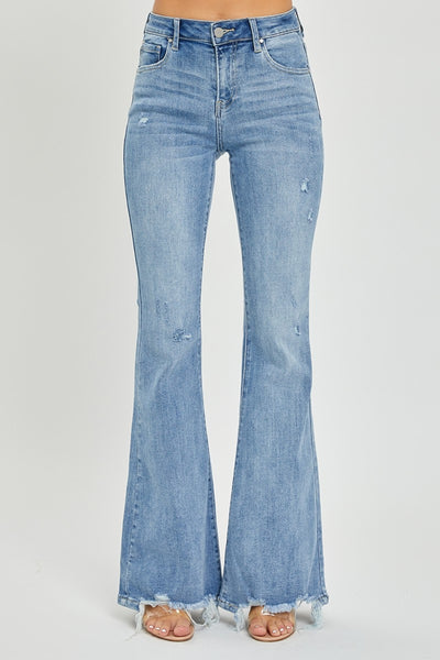 Risen Debra Full Size High Rise Frayed Hem Flare Jeans